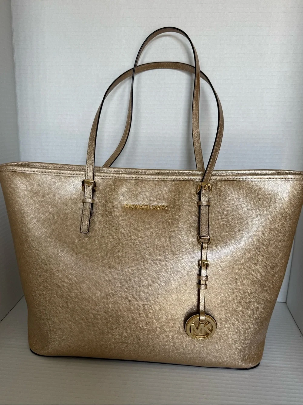 Michael Kors Metallic Gold Tote with Logo Charm